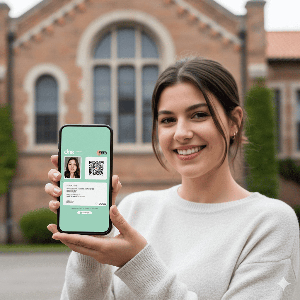 mulher segurando Carteira estudantil da fesn